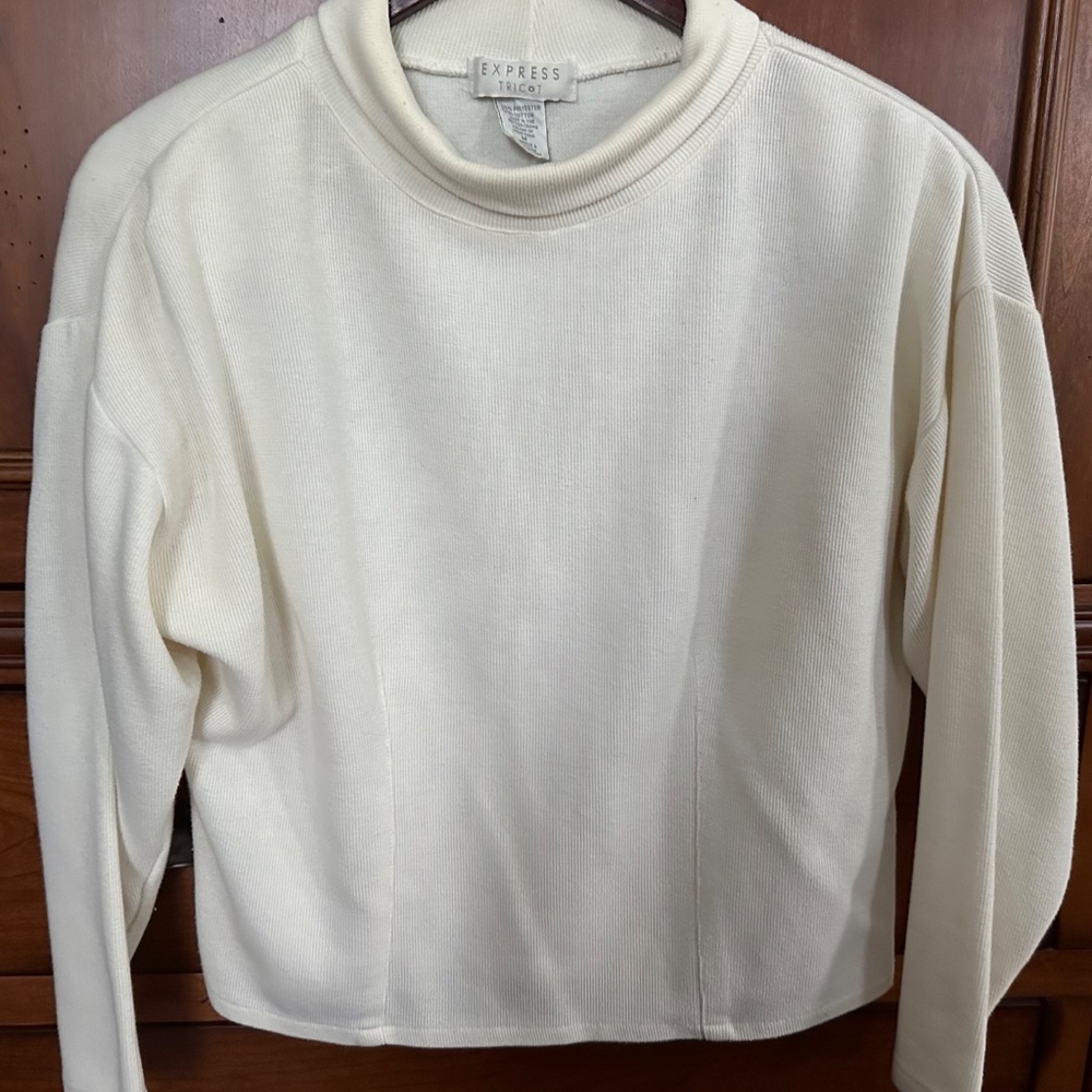 Express Tricot Women's Top Cowl Neck Long Sleeve Ivory Size M EUC Oversized